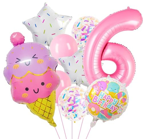 Eiscreme Folienballon Geburtstag Mädchen, 9 Stück Eiscreme Luftballons Pastellfarben Party Luftballons Mädchen Eiscreme Helium Ballons Geburtstag für Kinder Party Dekorationen (6)