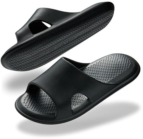 Misolin Claquettes Femme Chaussons Hommes Léger Antidérapant Douche Pantoufles Sandales Confortable Maison Piscine Plage Slides,Noir W10(40-41 EU)