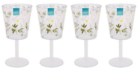 YöL Set of 4 Wine Goblets Daisy Print Plastic Summer Picnic Outdoor Dining BBQ Juice Water Lightweight Cups Glasses