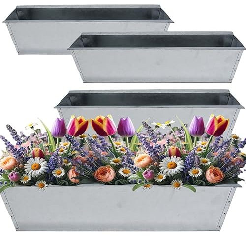 KAMACA 4 Stück Zink Paletten Blumenkasten Einsatz passend für Europaletten Pflanzkasten für Blumen Kräuter Balkonkasten Blumentopf aus verzinktem Metall 38 cm groß (Silber, 4er Set)