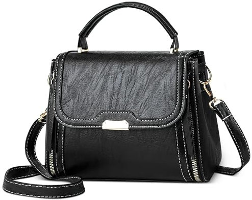 FORRICA Handtasche Damen Henkeltaschen Retro Umhängetasche PU Leder Schultertasche für Reisen Bankett Pendeln Schwarz