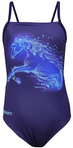 Aquarti Mädchen Badeanzug | Schwimmanzug mit Spaghettiträgern Streifen Sport Chlorresistent Print
