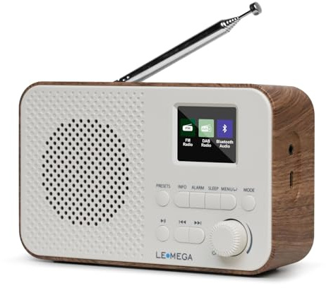 LEMEGA DAB Go Personal Small DAB Radio,Bluetooth 5.3,FM,LCD Display,Walnut | Mains or AA battery,headphone jack,40 presets,dual alarm clock,snooze,travel and outdoors,compact and lightweight