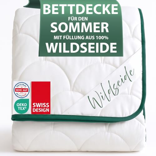 Welldora Premium Sommerdecke 220x240, Füllung 100% Wildseide, Oeko-Tex | Luxuriöse Sommer Bettdecke mit kühlender Wildseide | Luftige Kühldecke | Ideal für Allergiker geeignet | Schweizer Marke