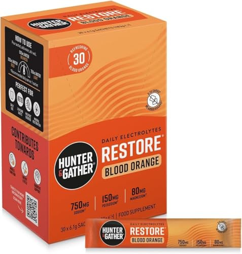 Hunter & Gather Restore Electrolytes Sachets x 30 I No Added Sugar or Artificial Sweeteners I 100% Natural Hydration I Optimal Mineral Ratio with Pink Himalayan Salt I Keto I with Natural Monk Fruit