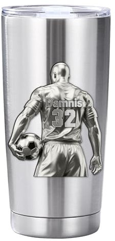 Personnalisé Football Player Tumbler Cup, Personnalisé Football en acier inoxydable voiture Tumbler, cadeaux d'anniversaire de Noël pour les enfants garçons hommes papa mari amateurs de sport