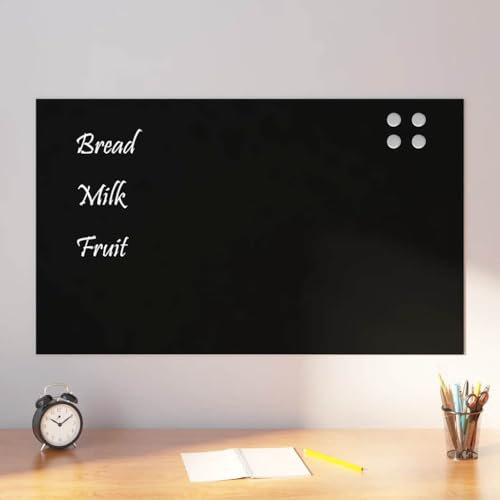Générique Tableau Noir magnétique Mural Noir 100x60 cm Verre trempé,Tableaux effaçables à Sec,7.3KG-4008620