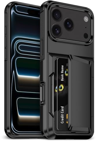 Vunake für iPhone 17 Pro Max Hülle mit Kartenfach Wallet Max 5 Karten für Hülle iPhone 17 Pro Max Heavy Duty Hard PC Silikon Schutzhülle Stoßfest Schutzhülle für Handyhülle iPhone 17 Pro Max Schwarz
