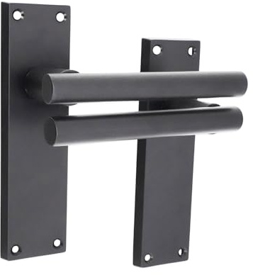 Infinity Decor Pair of Matt Black Modern Style Straight Lever on Rectangular Backplate Latch Door Handle Set - Ideal for Internal & Exterior Doors