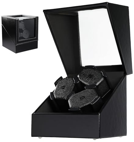 Caricaorologi Automatico per 3 Orologi, con Sensore di Luce Intelligente, 2 Modalità di Rotazione, Cuscini in Memory Foam, Caricaorologi Rotante Automatico con Rivestimento Esterno in Ecopelle