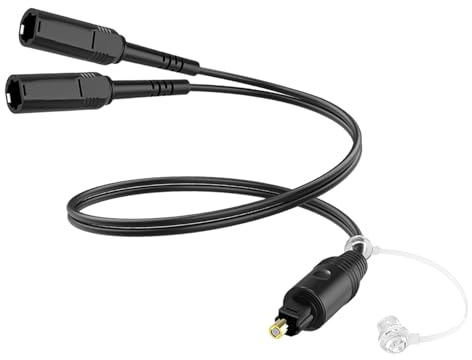 Giantdeer Optical Audio Splitter 1x2 for Soundbar & TV, Digital Toslink Switcher 2-in-1 Out & 1-in-2 Out with 90-Degree Angled Connector, Supports Dolby Atmos/DTS:X, Plug & Play, Durable ABS Housing