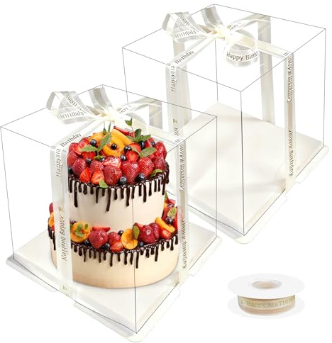 Solinorex 2 Stück Transparente Tortenbox, 22x22x24 cm Klare Kuchenbox für Torten & Gebäck, Durchsichtige und Wiederverwendbare Tortenschachtel mit Deckel