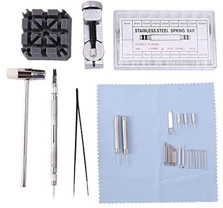 Buhdjfnke Uhrenarmband-BÜGel-Tool-Kit, 98 In 1-Verbindungs-Remover, Federstegwerkzeug Mit Extra 72Pcs Pins, 15st Splint, 1Pcs Halter, 1Pcs Kopf Hammer, 1Pcs Pinzette, 1Pcs Brillenputztuch