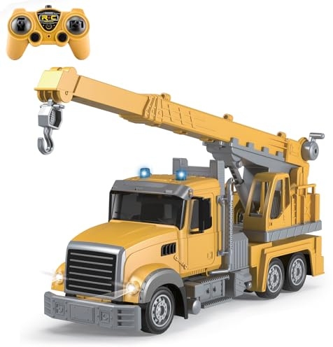 Khcnum Remote Control Crane Truck Toy for Boys - RC Crane Truck with Light & Sound, 6 Channel Construction Toy, Electronics Hobby Toys for Kids Boys Child