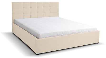 VENASI MÖBEL Polsterbett Jessa mit Kopfteil, 160 x200 cm, Doppelbett mit Bettkasten und Lattenrost aus Metall, Velourstoff, Farbe: Beige