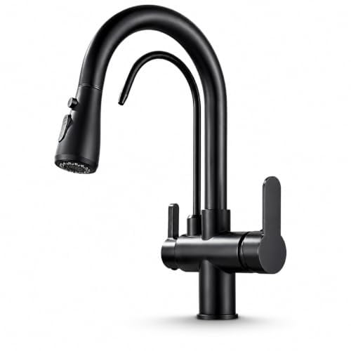 Ari 3-Wege Küchenarmatur Mit Ausziehbarer Brause Wasserhahn Küche Spültischarmatur Mischbatterie Schwarz Matt 360° Drehbar Zwei Strahlarten Nordic