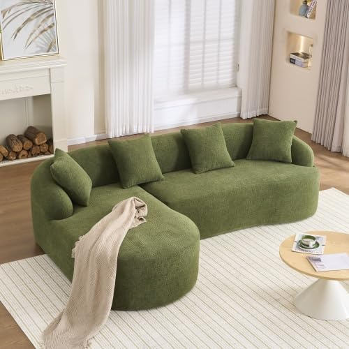 MODENVIE Sofa mit Schlaffunktion L-Form Chenille Ecksofa, Montagefrei Boneless Couch ohne Montage, Vakuumkomprimiertes Cloud Sofa Polstersofa für Wohnzimmer, Grün