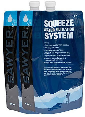 SAWYER Squeeze Wasserfilter Faltbare Trinkbeutel Set, Blau (2 x 2Ltr SP114)
