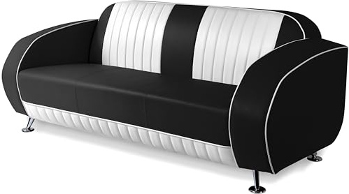 Bel Air Sofa Dinersofa Retro Style Couch – Designer Lounge Sitzmöbel im Vintage Look – Hochwertige Retro Couch als stilvolles Wartemöbel & Wohnaccessoire (Black/White)