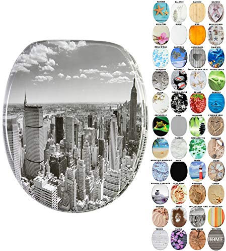 Sanilo Abattant WC frein de chute, Grande sélection de lunettes de toilette avec abaissement automatique, Fixation facile (Skyline New York)