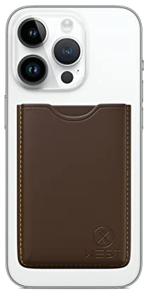 WEST Wallet mit Mag Safe für iPhone Apple MagSafe Wallet Veganes Leder | Geldbörse Magsafe Handy Zubehör | Handy Kartenhalter | Mini Portemonnaie für 2/3 Karten | Kartenetui Herren & Damen | Braun