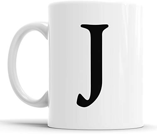 Faithful Prints Alphabet Mug Letter Mugs Initial Coffee Cup Birthday Fathers Day Gift (Letter J)