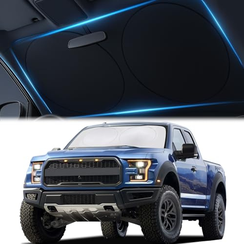 Magnelex Windshield Sunshade with Bonus Steering Wheel Sun Shade. 210T Reflective Polyester Blocks Heat and Sun X-LARGE - (65.7 x 36.4)