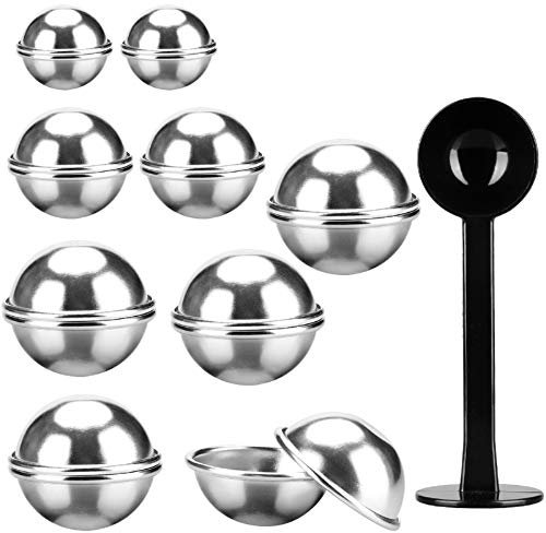 Metal Bath Bomb Molds,18x Aluminum Bath Bomb Mold Set (4X 1.9inch, 4X 2.2inch, 10x 2.6inch), 1x Powder Tamper, Bath Bomb Crafting Starter Kit Metal Set