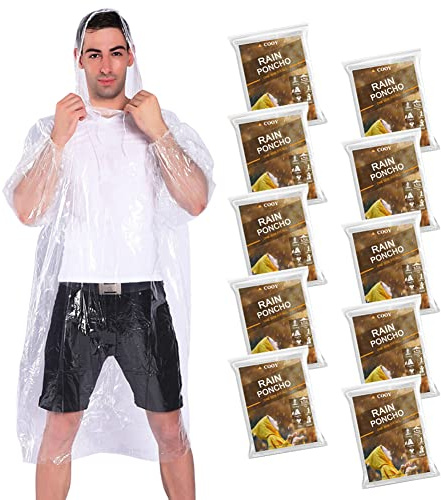 COOY Disposable Rain Ponchos for Adults (10 Pack),Emergency Poncho RainCoat