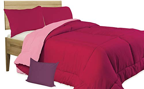 Tex family Edredón FX de color liso fucsia – Rosa reversible de invierno 350 g con funda de almohada decorativa – Individual 1 plaza 180 x 260 cm