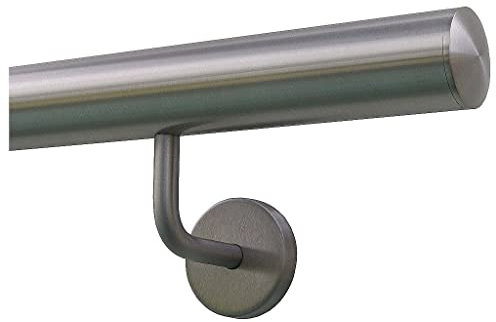TIBU Handlauf Geländer Edelstahl Ø 42,4 mm - Länge 60 cm - Ende leicht gewölbte Kappe und gewinkelte Halter - Rostfrei für Außen und Innen