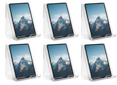 OSCO Clear Acrylic Tablet & Phone Stand, iPad Holder, Book Display, Document Mount, Desk Organiser for Home Office, Compatible with Most Tablets, Phones and eReaders, 18 x 16 x 14 cm, 6 Pack