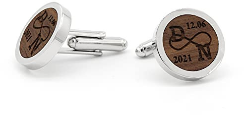 NaturSchatulle Manschettenknöpfe Herren Holz Gravur Individuell Unendlichkeit 1 Paar Silber Manschettenknopf Rund Hochzeit Anzug Männer Cufflinks Men