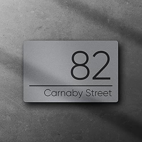 Personalised Contemporary Floating Composite Aluminium Metal House Sign | Modern Door Number Plaque | Address Sign | 200mm x 130mm (Grey Background)
