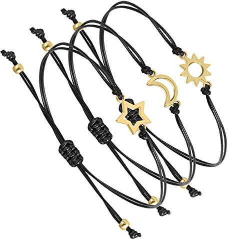 Fuyamp 3 Pièces Bracelet Bresilien, Fille, Amitié Assortis De Corde Porte-Bonheur Fait À La Main En Forme De Soleil, De Lune Et D'Étoile