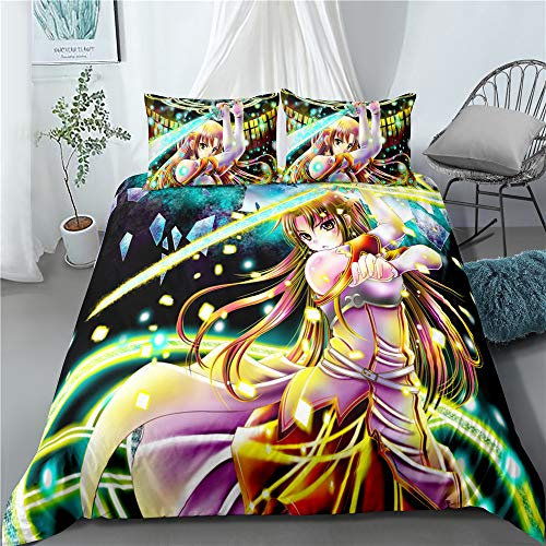 MeeTe Bettbezug Bettwäsche-Set 3-teilig Sword Art Online Bettwäsche-Set 3-teiliges Bettbezug-Set Mit Reißverschluss Extra Weich Und Strapazierfähig Mit 2 Kissenbezügen (SAO 03,135 x 200 cm)
