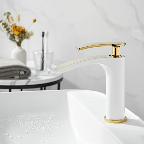 YHSGY Schwarz Gold Kupfer Messing Heiß- Und Kaltbad Wasserhahn Waschbecken Waschbecken Tisch Wasserhahn Hohes Waschbecken Stand Wasserhahn Waschbecken Wasserhahn