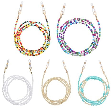 SIOPPKIK 5 Stück Gesichtsmasken Lanyard, Brillenkette Damen Bunte Perlen Maskenband Maskenkette für Frauen Männer Kinder 83cm lang