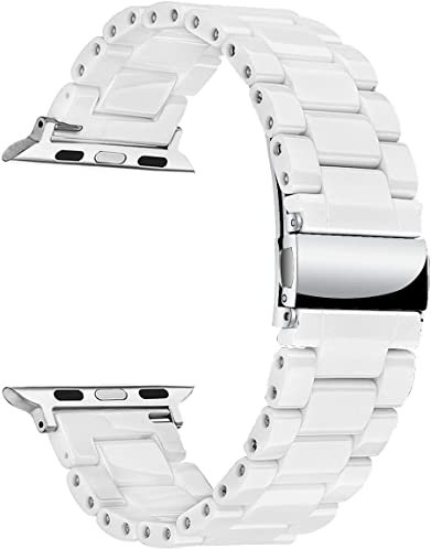 MaKTech Dreiteilig Keramik Armband Kompatibel mit Apple Watch Series 10/9/Ultra 2/SE/8/7[2024] (46mm/45mm/44/49mm,Weiß)