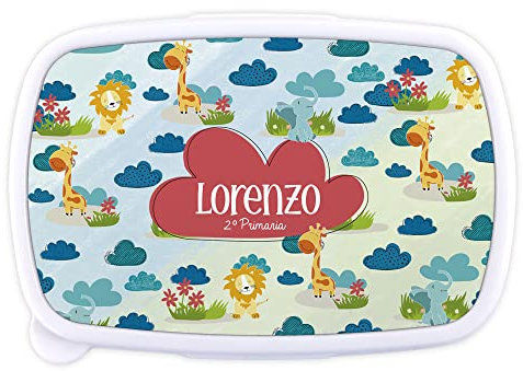 Portamerenda Bambino Scuola. Lunch Box Bambini. Porta Pranzo Personalizzatto. Porta Merenda. Sicuro per le microonde. Privo di BPA, ftalati e metalli pesanti. 18x13x6 cm. Animali della giungla