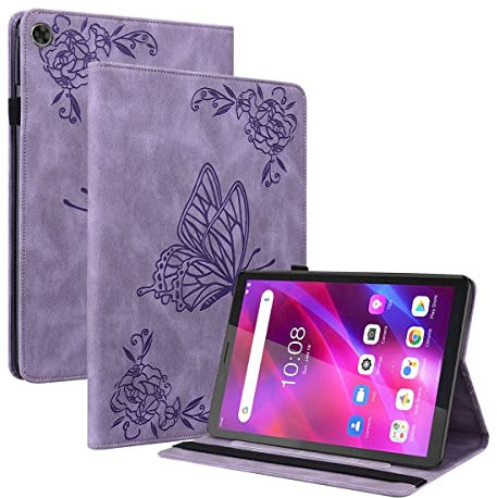 LMFULM® Case for Lenovo Tab M7 3rd Gen TB-7306X (7.0 Inch) PU Leather Protective Shell Smart Case with Stand Case Flip Cover Holster Embossing Big Butterfly Purple