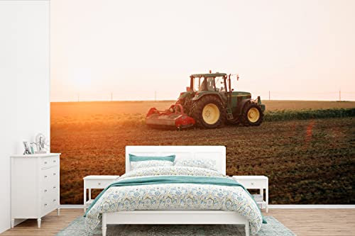 Selbstklebend Tapete Wandpapier Wandaufkleber Fototapete Tapeten Wanddeko 420x280 cm Traktor - Feld - Bauernhof - Landwirt - Horizont