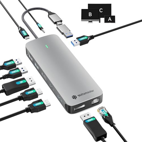 Yottamaster Displaylink Docking Station Dual Monitor 4K 60Hz for PC/Laptop Displaylink Dock with 2 HDMI & 2 DisplayPort 4K 60Hz, PD 100W, 3 USB3.2 10Gbps, RJ45