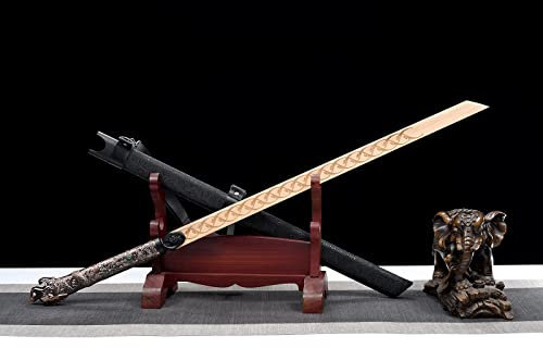STARMS Natürliches Bambus-Tang-Dao-Messer Mit Massivholzscheide, 110 cm Drachenkopf-Schwerter Für Cosplay-Sammlung