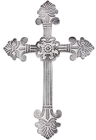 ARDOUR Metall-dekoratives Wandkreuz aus Metall, spirituelle Dekorationen für Zuhause, religiöses hängendes Kreuz, Wanddekoration, 26,7 x 19,1 cm, Used-Look, Weiß