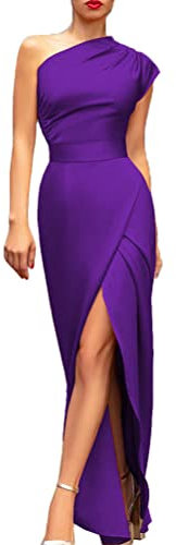 seiveini Robe de Cérémonie Femme Longue Robe avec Slits Taille Haute Robe de Soirée Tunique Chic Vintage Robe de Cocktail Robe de Party Robe Moulante One Bretelles C Violet M