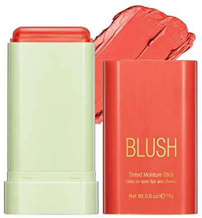 Ofanyia Cream Blush Stick, Unique Roating Design Multi-Use Blush Stick for Lip and Cheek Tint, Lightweight Easy to Blend Natural Cream Blusher, Velvet Matte Texture Blush Face Stick 03# Coral Orange