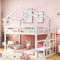 HESHU Kinderbett 90x200 cm, Hausbett mit Treppe, Etagenbett mit Rausfallschutz und 1 Lattenrost, Spielbett Hochbett für Jungen & Mädchen, ohne Matratze