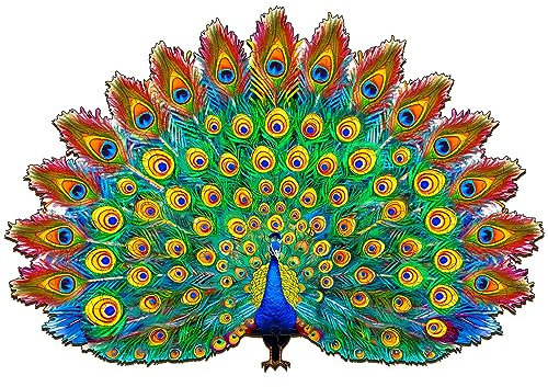 Funnli Holzpuzzles für Erwachsene und Kinder,Einzigartige Tierförmige Holz-Puzzle (Schöner Pfau), Puzzle aus Tierteilen (L-44.5 * 30cm-300 Stück)