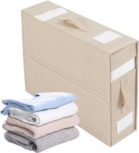 QARIDO Bettlaken-Organizer, faltbar, Aufbewahrungsbox für Bettbezug mit transparentem Fenster und Griffen - Bettlaken-Organizer für Wäscheschrank, Bettlaken-Organizer (Beige)